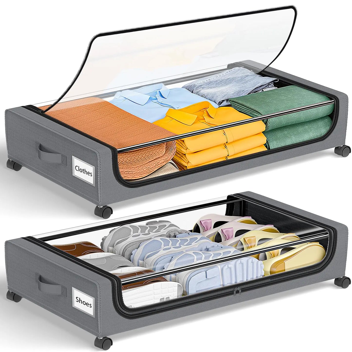 Under Bed Storage Bins With Wheels 2 Pack Clear Lids