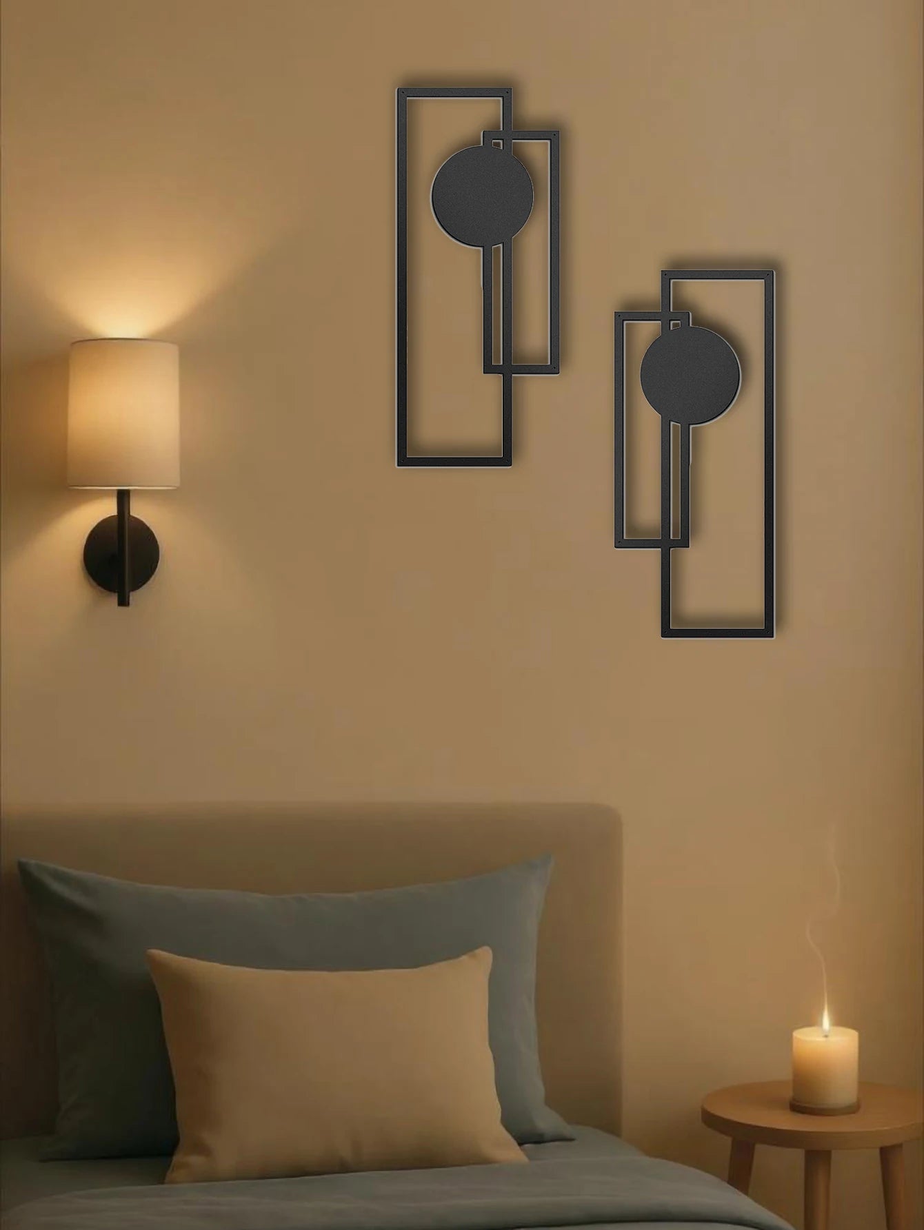 Minimalist Geometric Metal Wall Art Set 2 Pieces Decoration