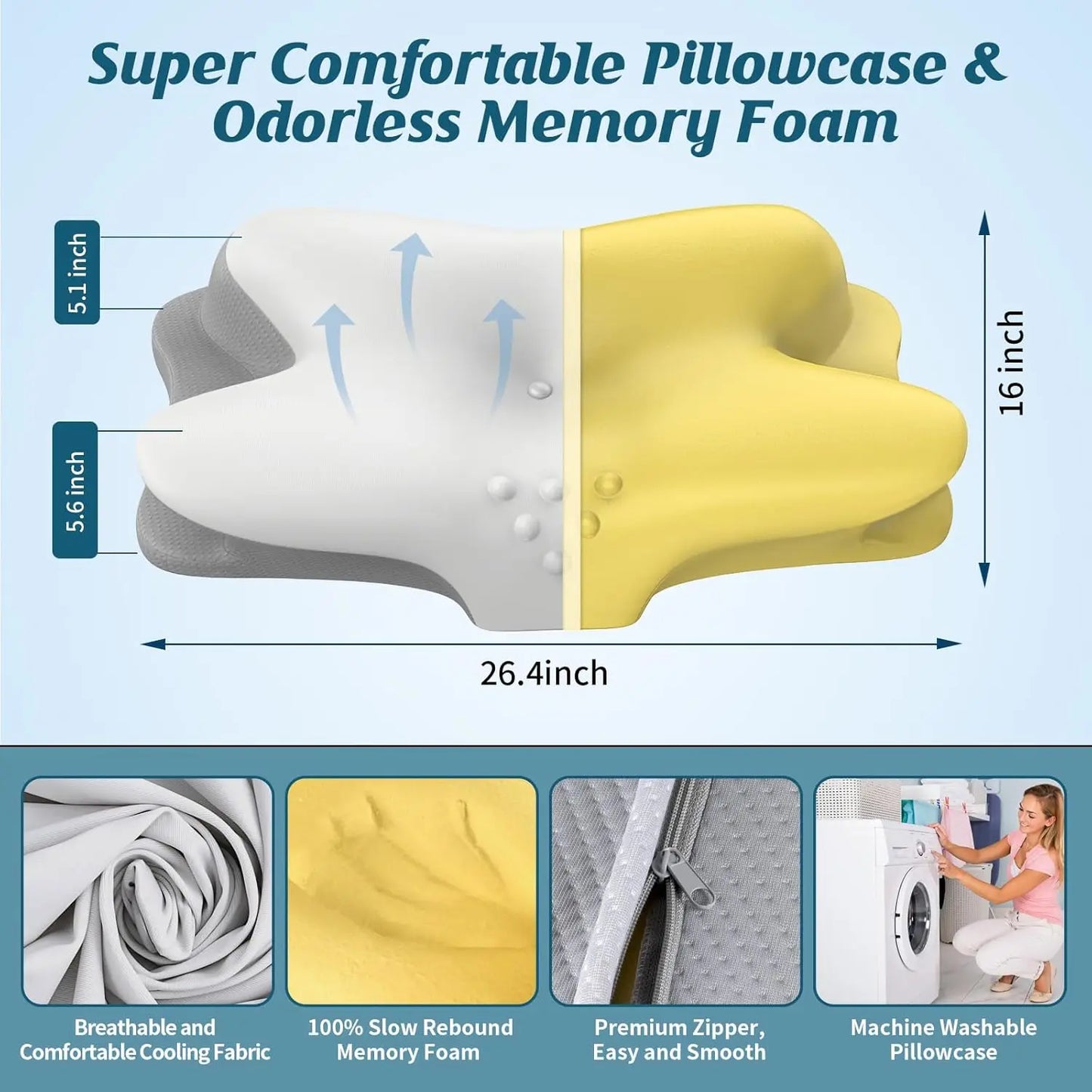 XMSJ Cooling Neck Pillow For Pain Relief Ergonomic Memory Foam