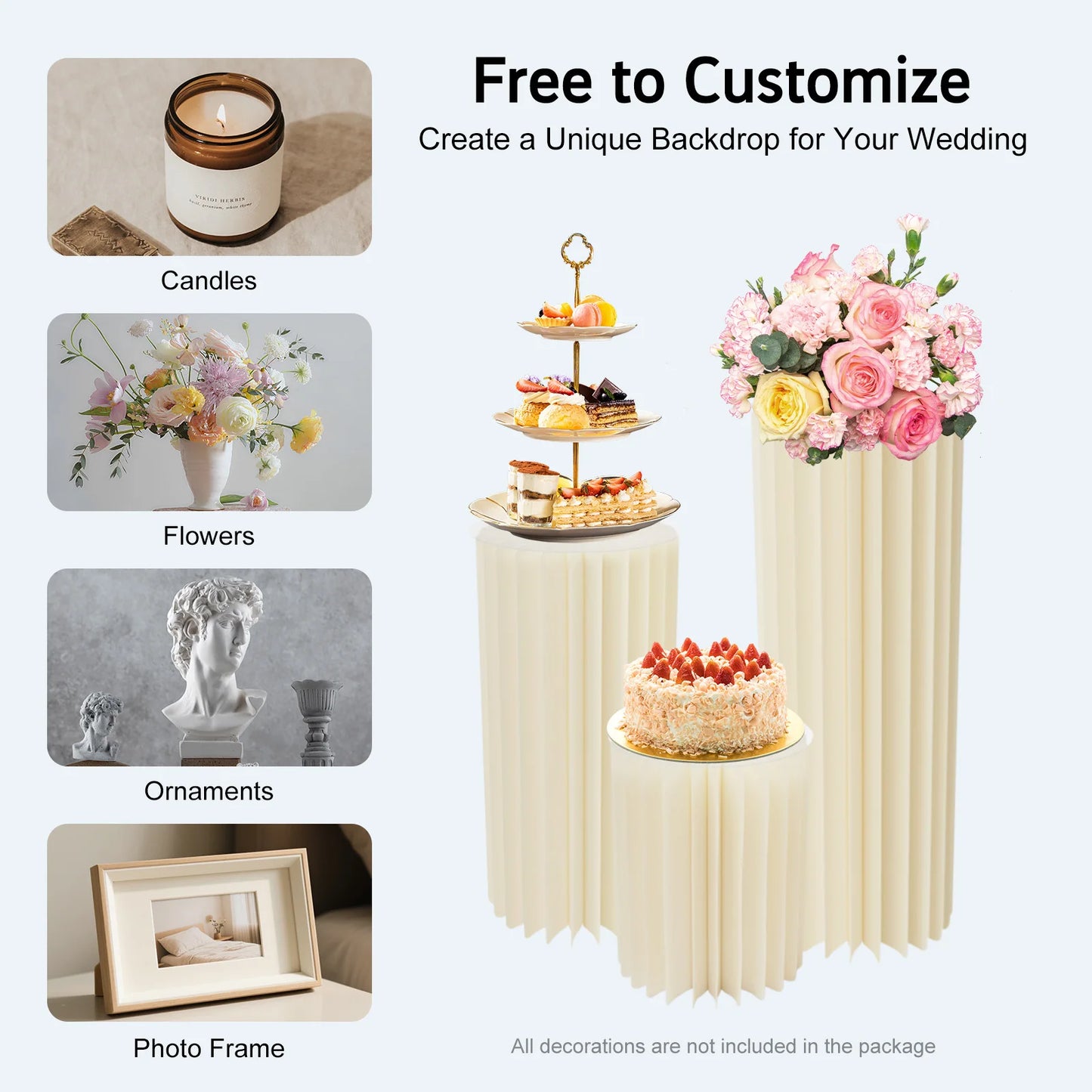3-Piece Foldable Cardboard Centerpiece Display Columns for Wedding Party