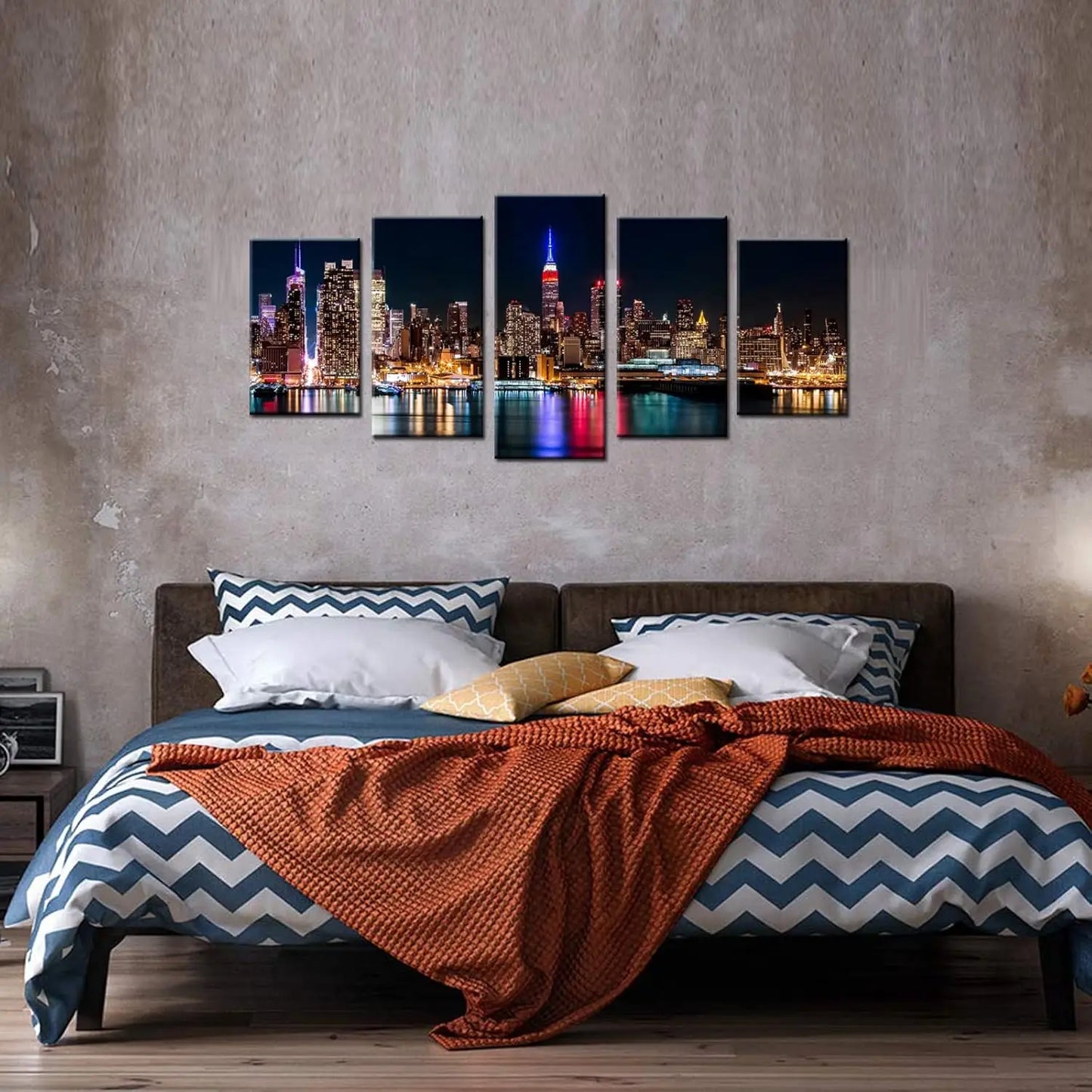 Biuteawal New York City Manhattan Skyline Night Canvas Wall Art