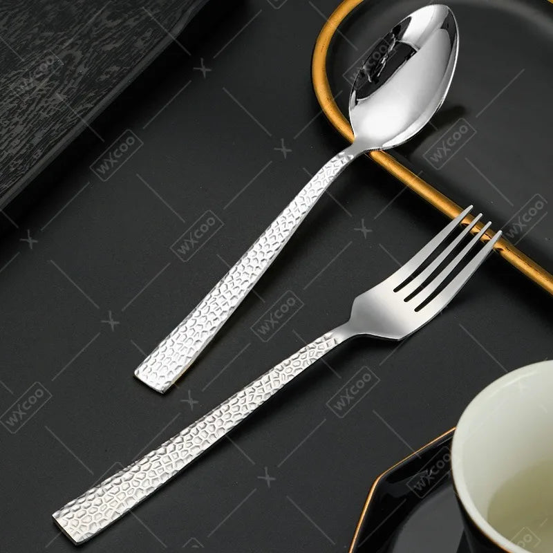 WXCOO Hammered Pattern Stainless Steel Cutlery Sets