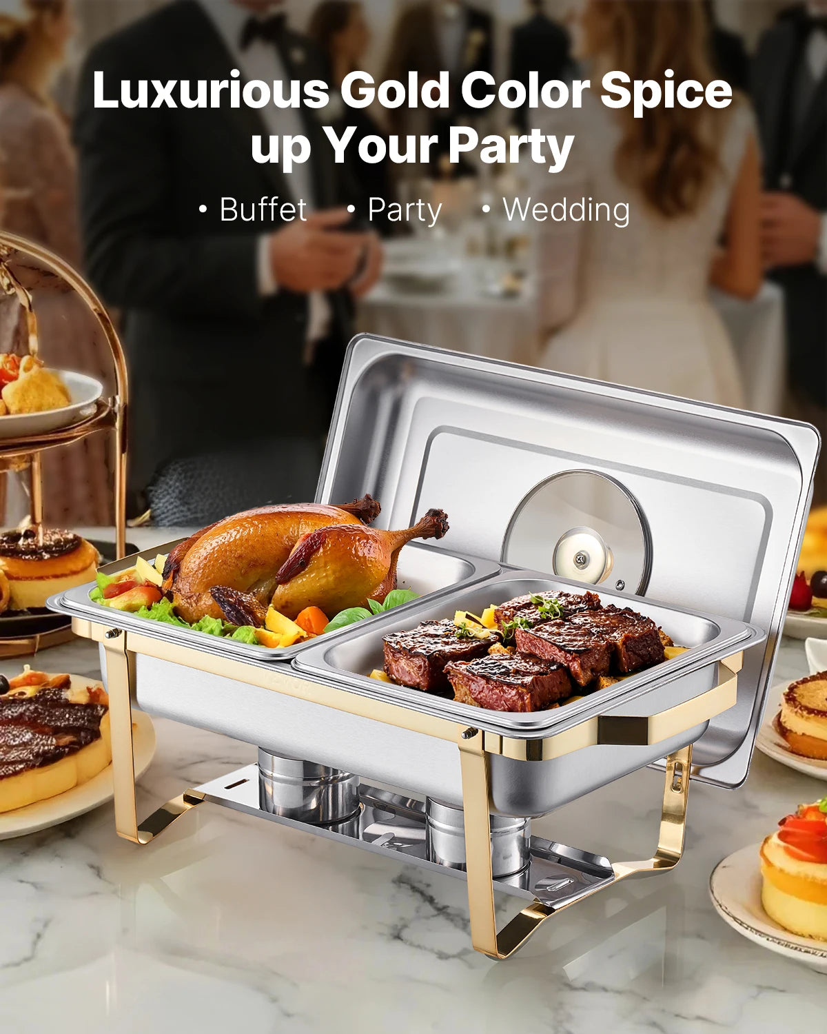 SucceBuy Chafing Dish Buffet Set Stainless Steel Two Four Pack