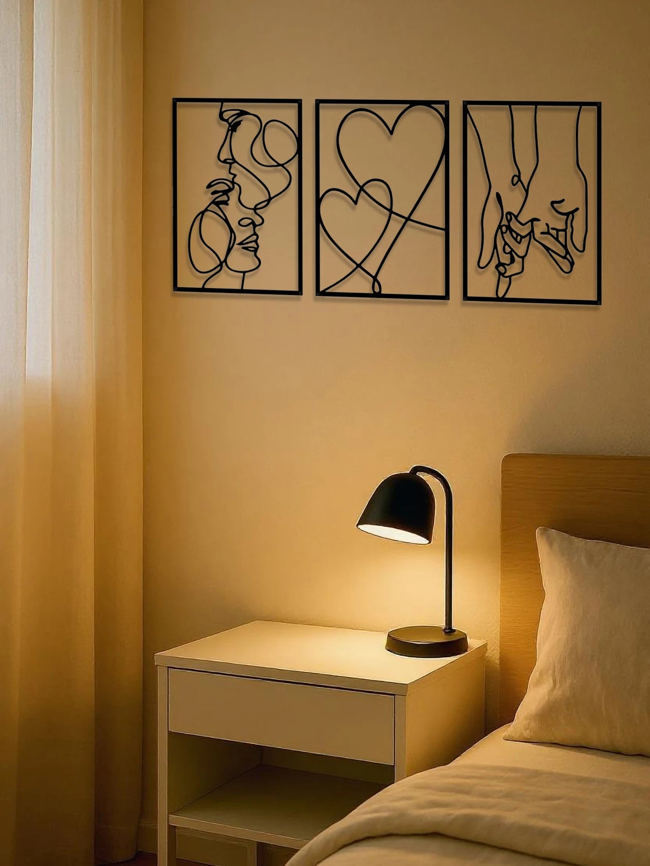 Minimalist Romantic Metal Wall Art Set 3 Pieces Couple Silhouette