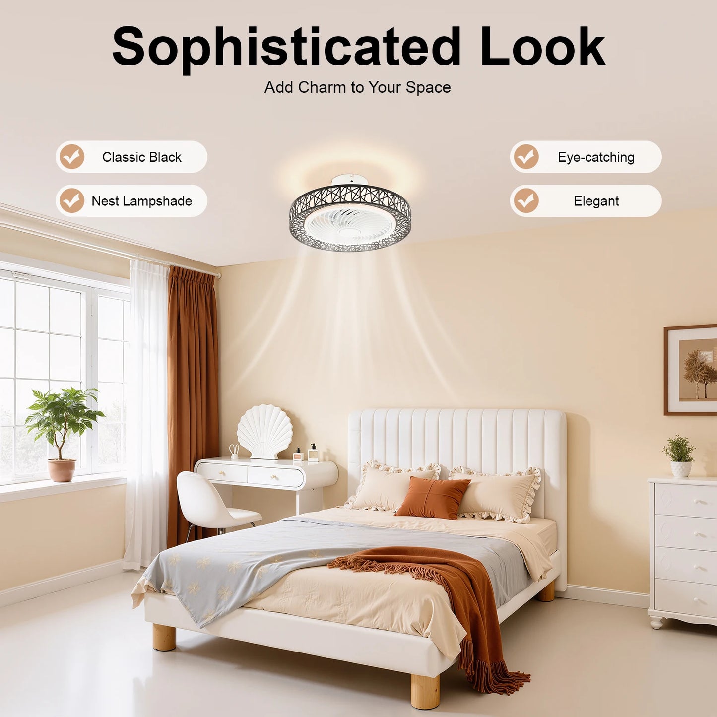 Bird's Nest Ceiling Fan Light 48W LED 3 Color Temperature 6 Wind Speed 1/2/4/8H Timer Pure Copper Motor Reversible Fan Remote Control Fan Lamp For Bedroom Living Room
