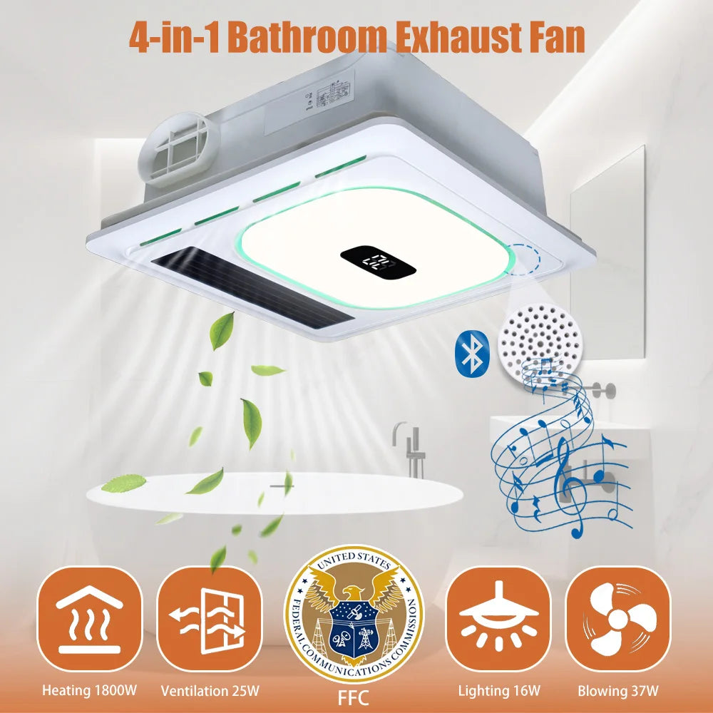 Bluetooth Speaker Bathroom Exhaust Fan 4-in-1 Speaker , Lighting, Heating, Ventilation, Exhaust Fan Home Bathroom Accessories