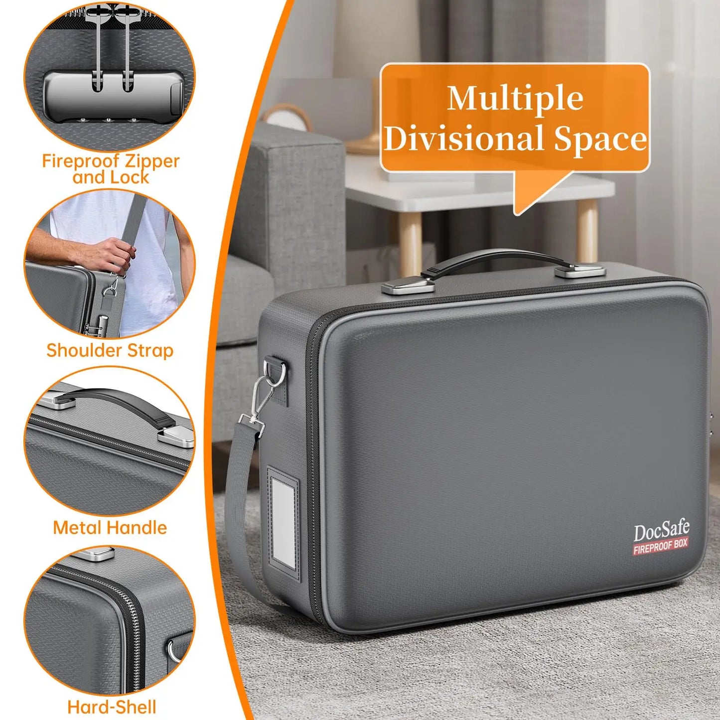 Fireproof Document Box With Lock Hard Case Water Resistant Home Office Travel