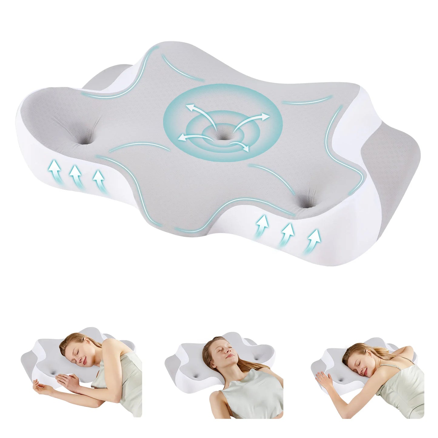JHK 24" Largex15.4" Wide Ergonomic Cervical Neck Pillow Memory Foam Pillow with Cooling Pillowcase Cervical Contour Pillows