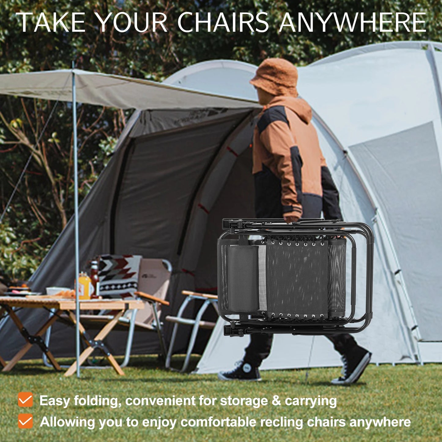 JHK Zero Gravity Two-Person Portable Recliners With Cup Holders