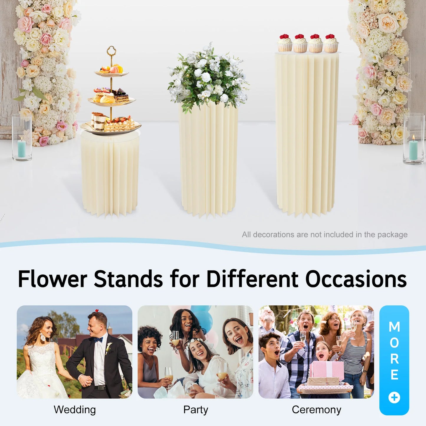 3-Piece Foldable Cardboard Centerpiece Display Columns for Wedding Party