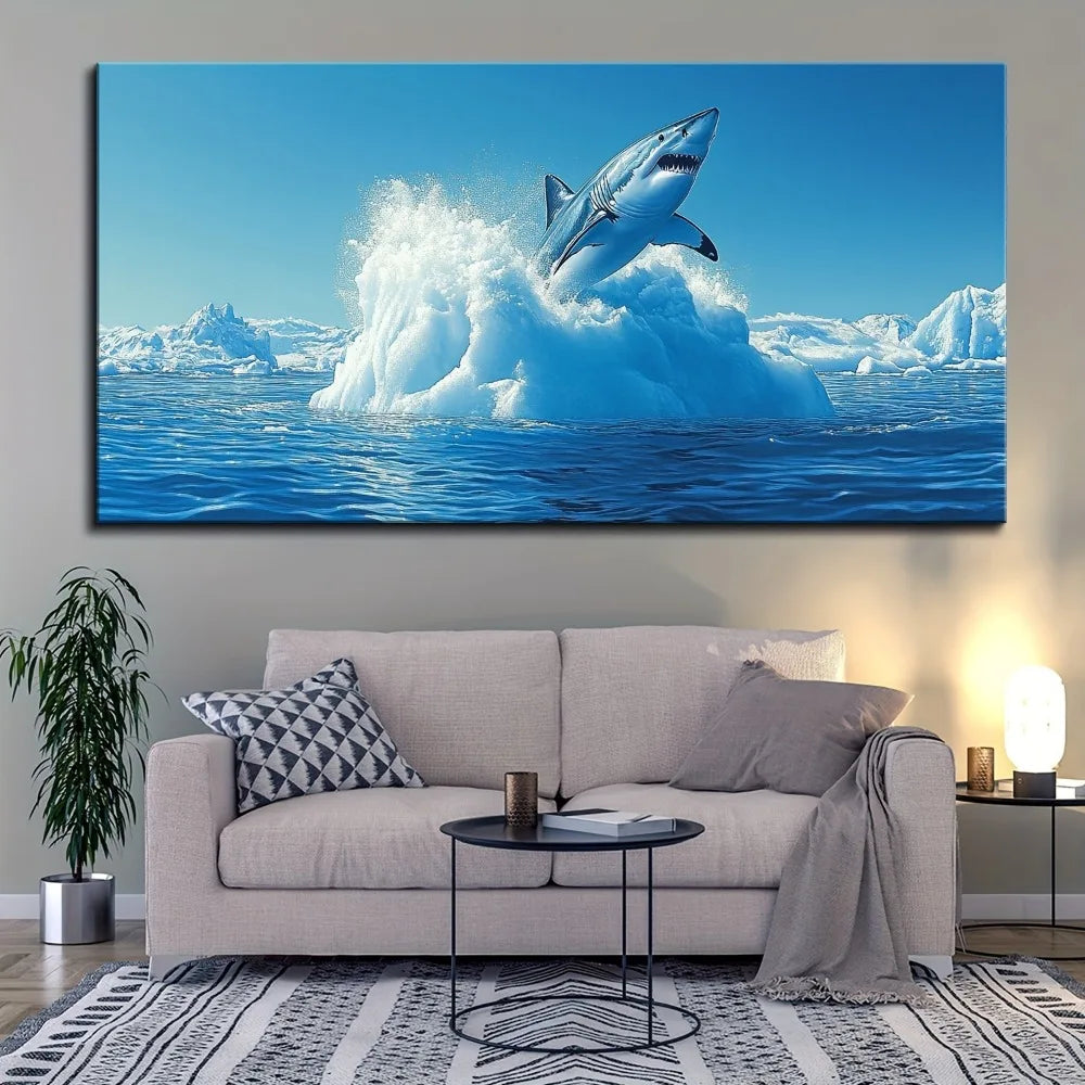 Great White Shark Poster Canvas Print Wall Art For Modern Home Decor
