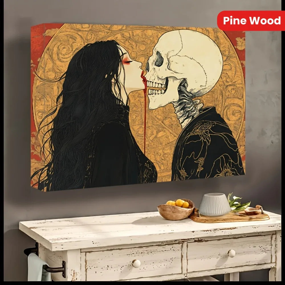 Halloween Horror Skull And Beauty Canvas Poster Solid Wood Frame