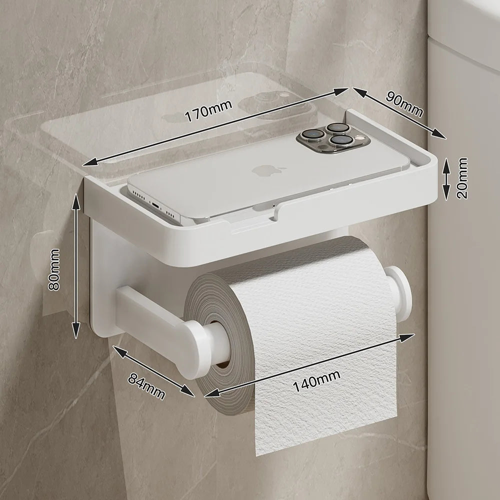 Wall Mounted Aluminum Double Toilet Paper Holder With Storage Tray