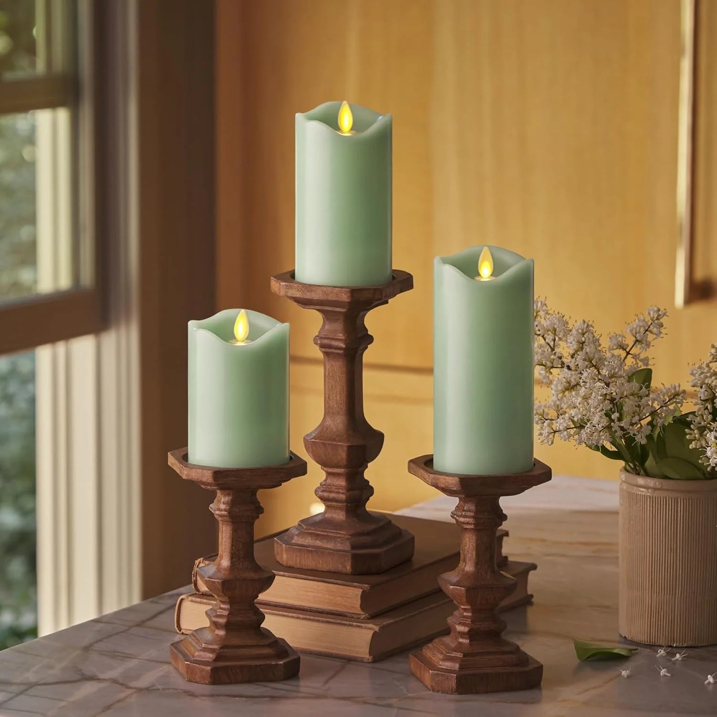 Set Of 3 Flameless LED Candles With Flickering Flame Wax