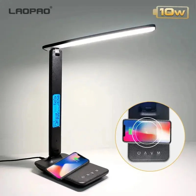LAOPAO 10W Qi Wireless Charging LED Desk Lamp With Calendar Clock
