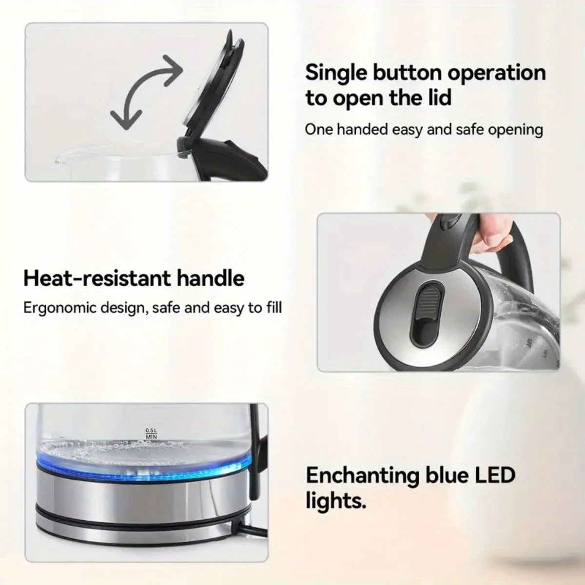 AEHOME Glass Electric Kettle 1000W Anti Dry Burn Tech