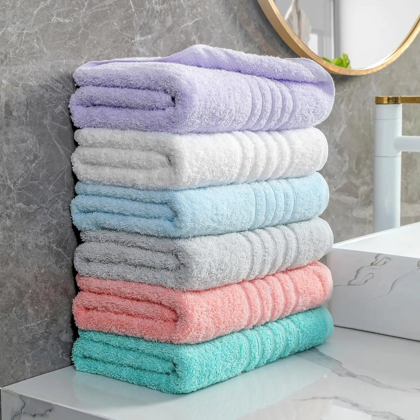 6 Pack 100 Percent Cotton Towels Quick Drying High Absorbency