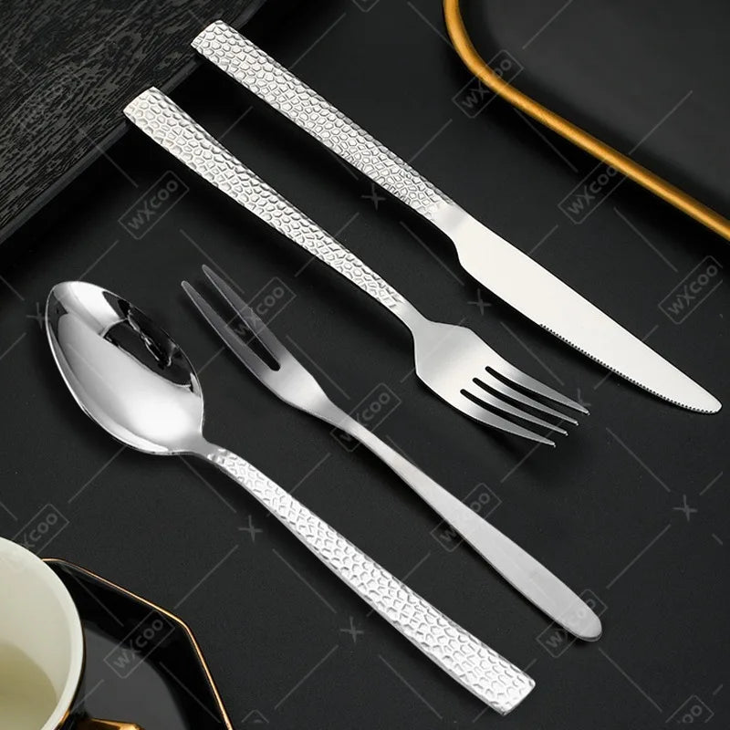 WXCOO Hammered Pattern Stainless Steel Cutlery Sets