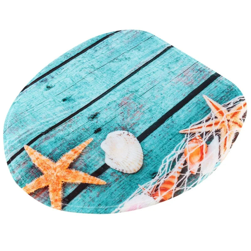 Beach Seashells Starfish Bath Mat Set Non-Slip Toilet Mat 3-Piece