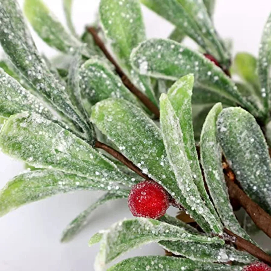 Artificial Frosted Mistletoe Sprigs With Red Berries For Wreaths