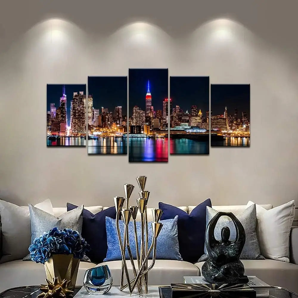 Biuteawal New York City Manhattan Skyline Night Canvas Wall Art