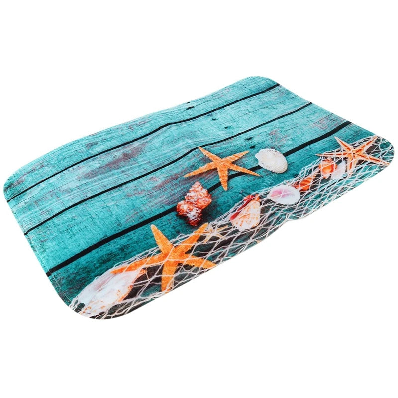 Beach Seashells Starfish Bath Mat Set Non-Slip Toilet Mat 3-Piece