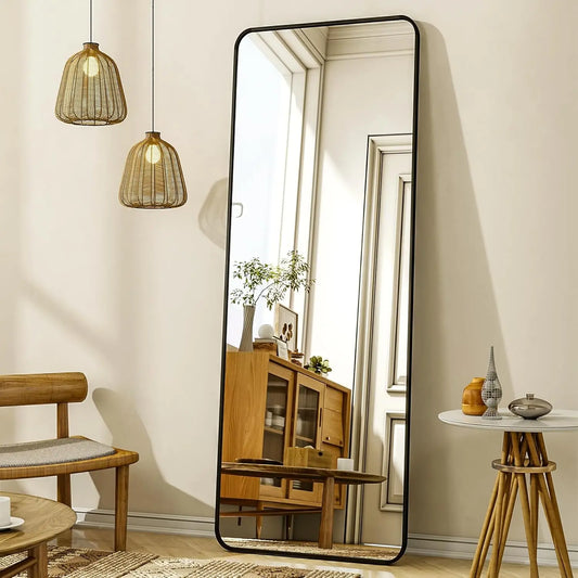 56"x21" Floor Full Length Mirror Standing Full Body Rounded Corner Rectangle Mirrors with Stand Hanging Wall Mounted Leaning Bed