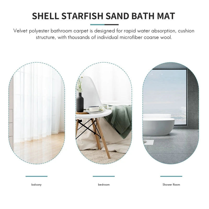 Beach Seashells Starfish Bath Mat Set Non-Slip Toilet Mat 3-Piece
