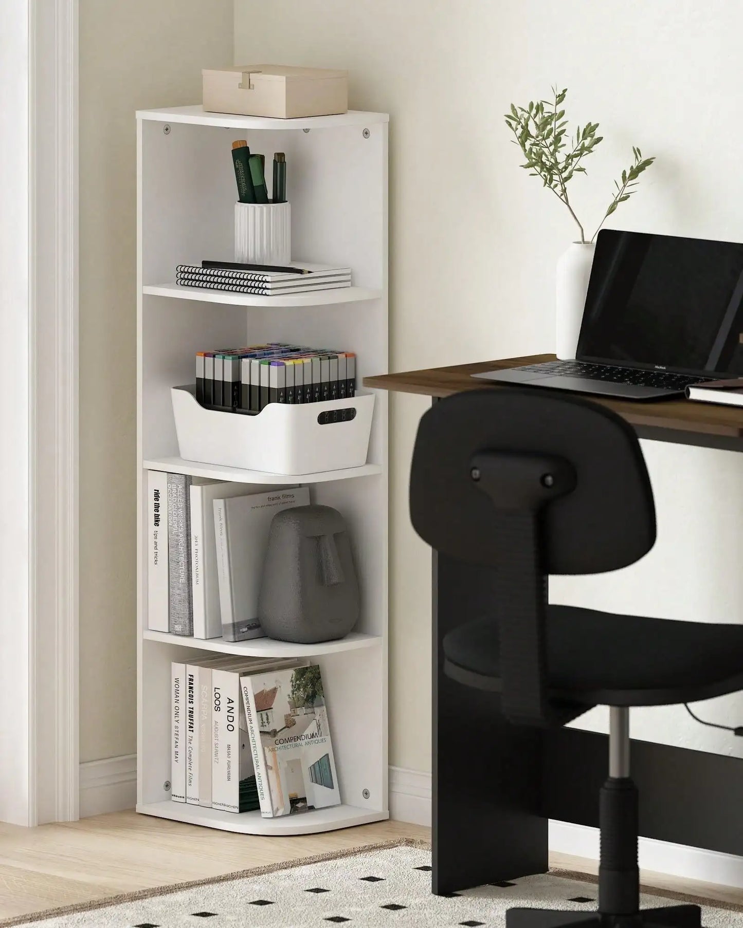 Bamboo Corner Open Shelf Bookcase For Small Spaces