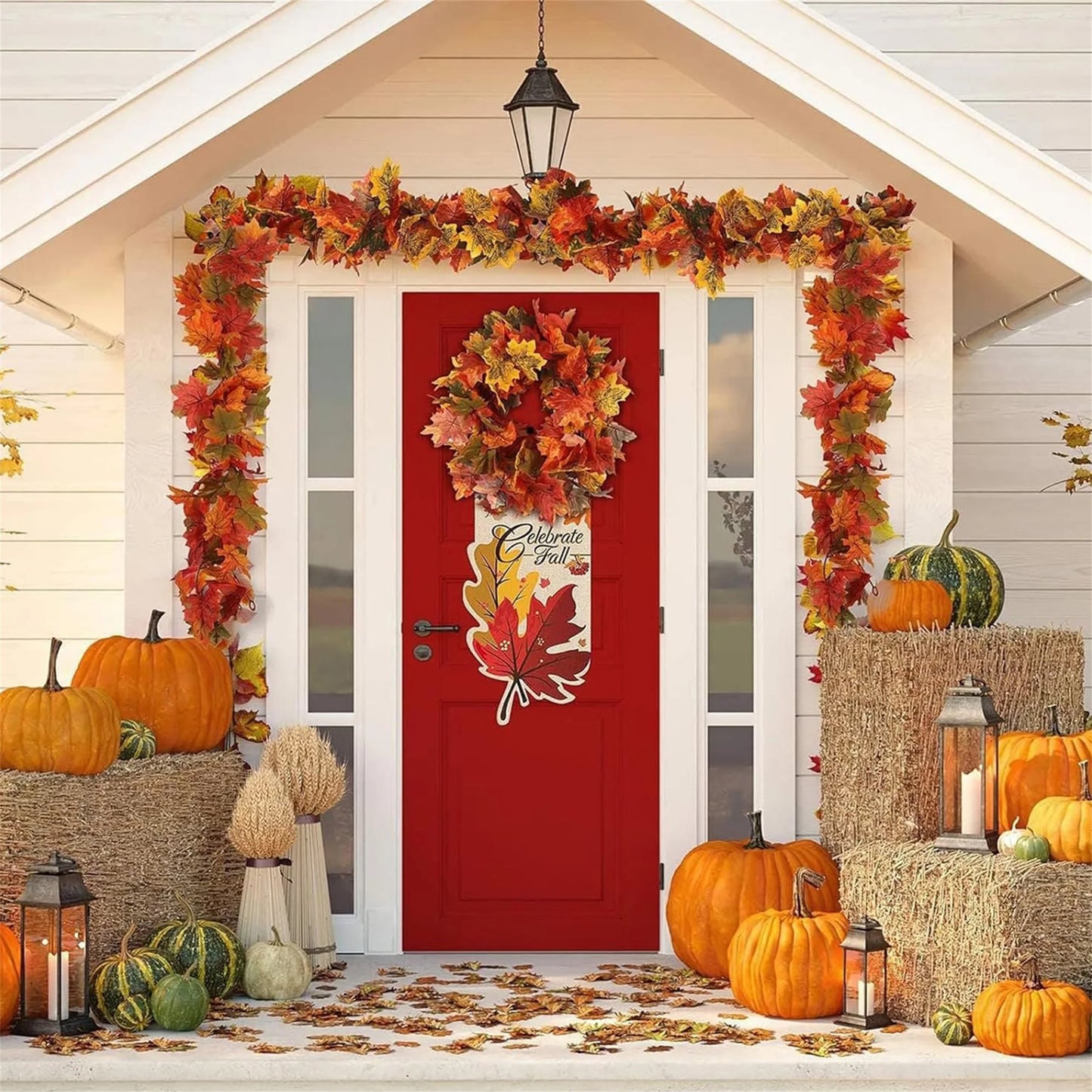 Artificial Fall Maple Leaf Garland for Autumn Wall Decor