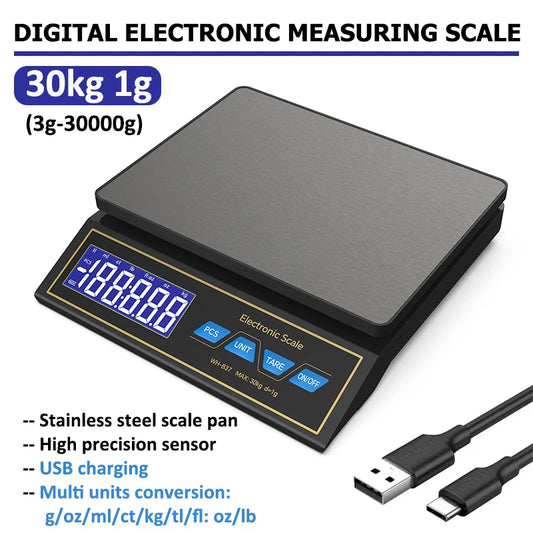 Weiheng LCD Digital Kitchen Scale 30kg 1g Stainless Steel