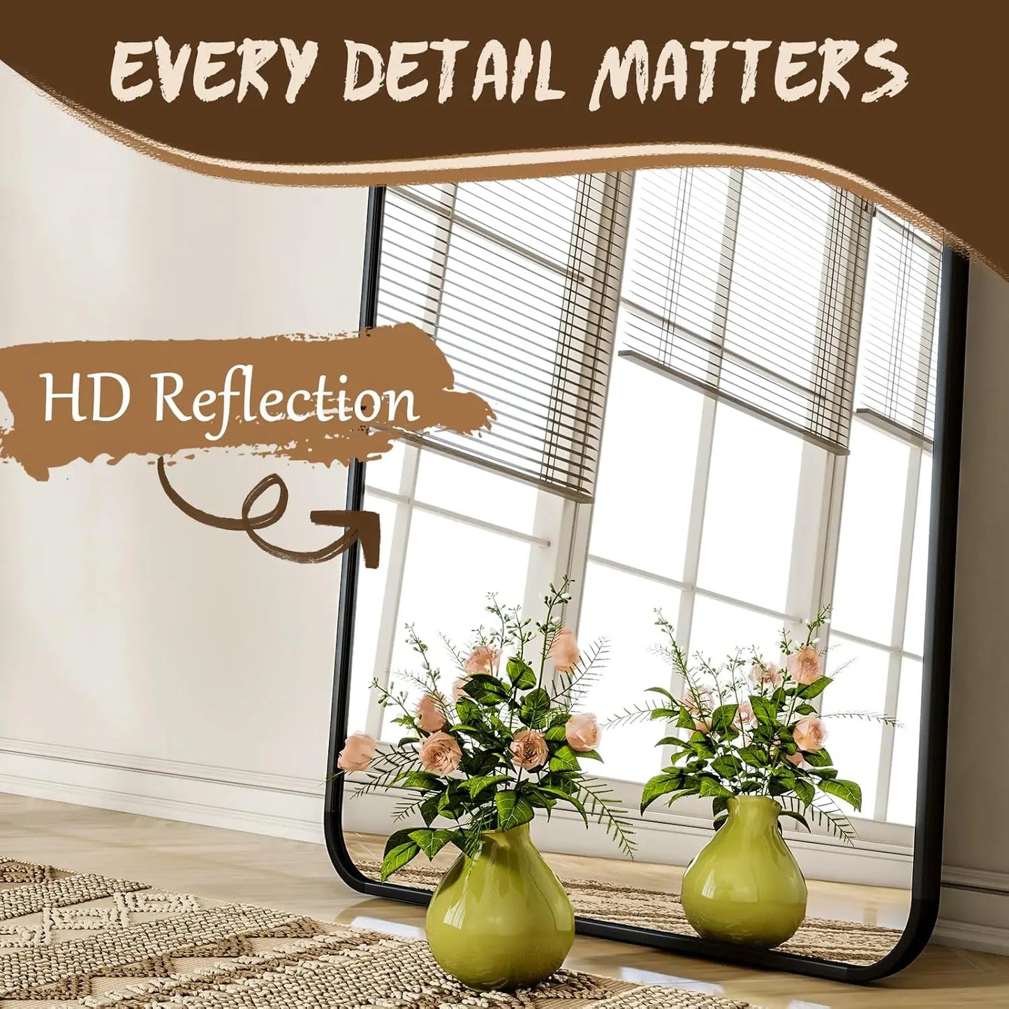 56"x21" Floor Full Length Mirror Standing Full Body Rounded Corner Rectangle Mirrors with Stand Hanging Wall Mounted Leaning Bed
