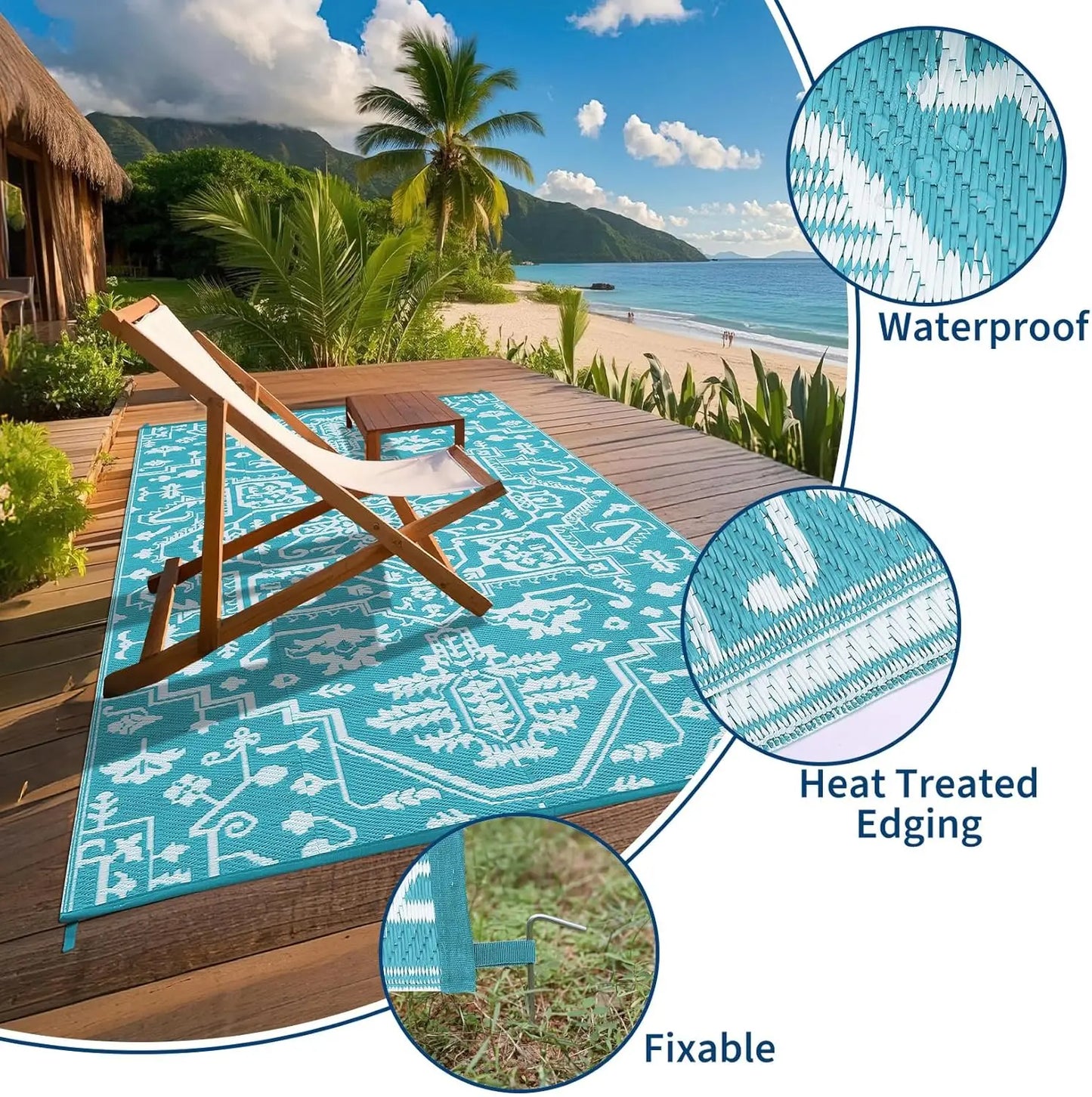 TWISTER.CK Waterproof Outdoor Area Rug Stain Resistant Patio Mat