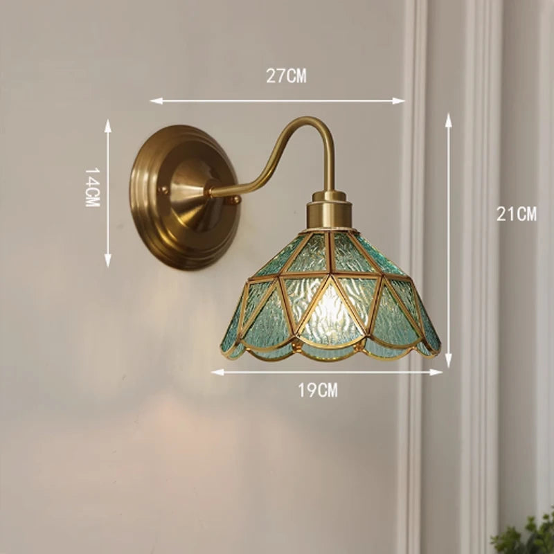 New Retro Copper Tiffany Wall Lamp Simple Reading Light Hanging Villa Bedroom Corridor Living Room Decorative Light Chandeliers