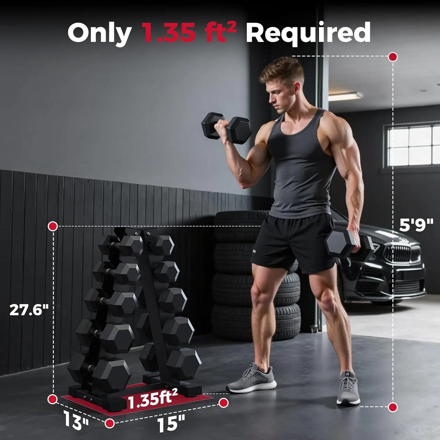 AKYEN Dumbbell Rack Stand 5-Tier Weight Storage For Home Gym