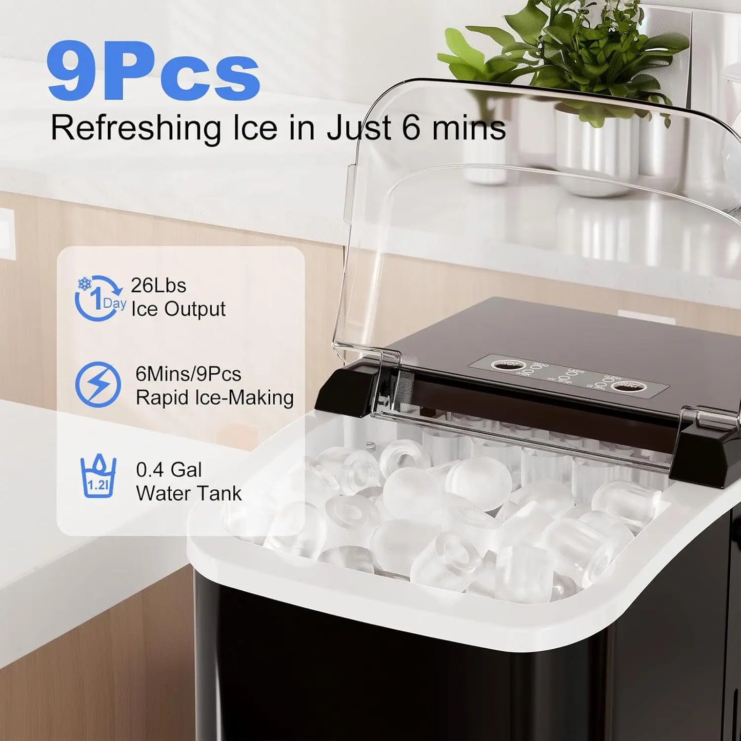 Portable Ice Maker for Home Kitchen RV Camping Auto Clean