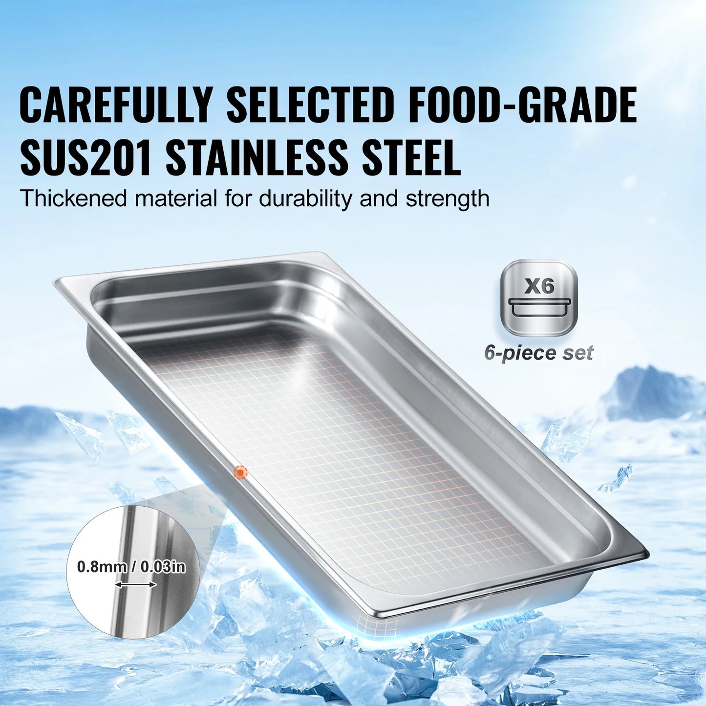 VEVOR Buffet Chafing Dishes Stainless Steel Gastronorm Steam Table Pans