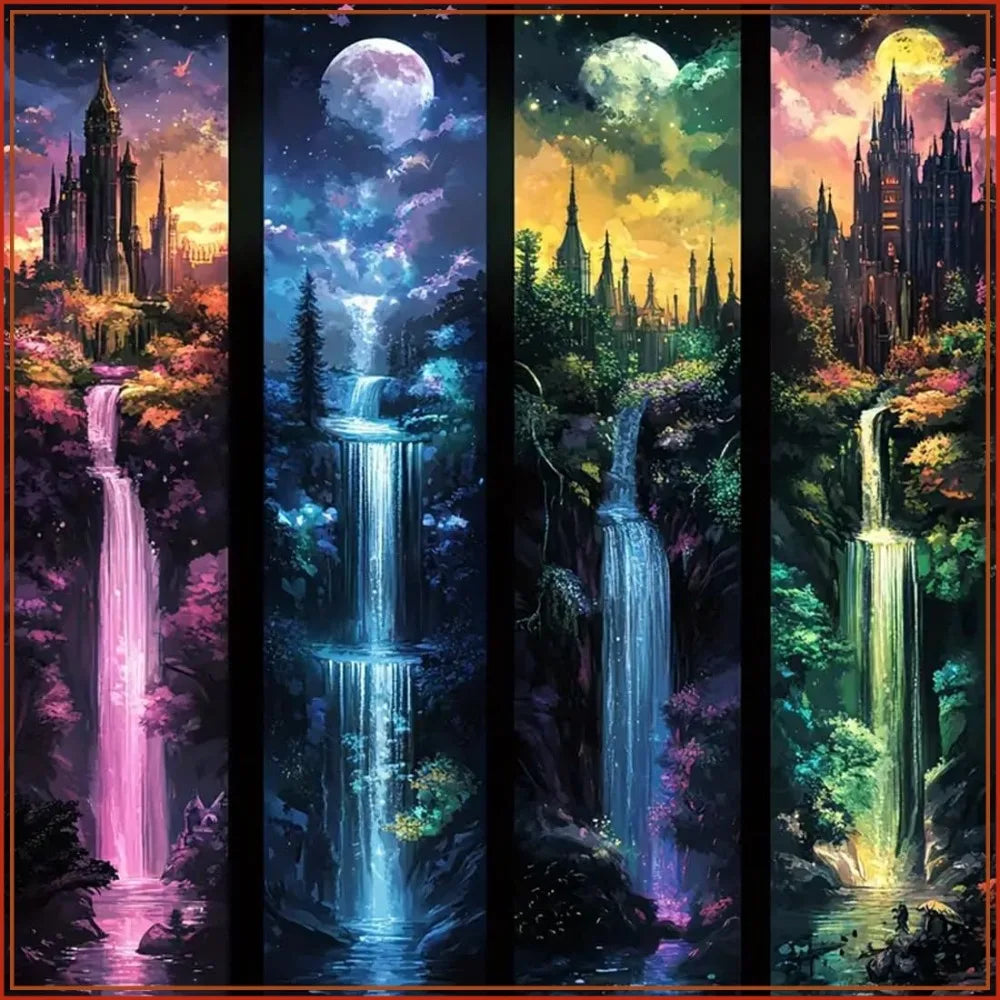 Moon Castle Waterfall Diamond Painting Kit, 5D Full Drill Art for Adults, DIY Home Decor 13.8x13.8in
