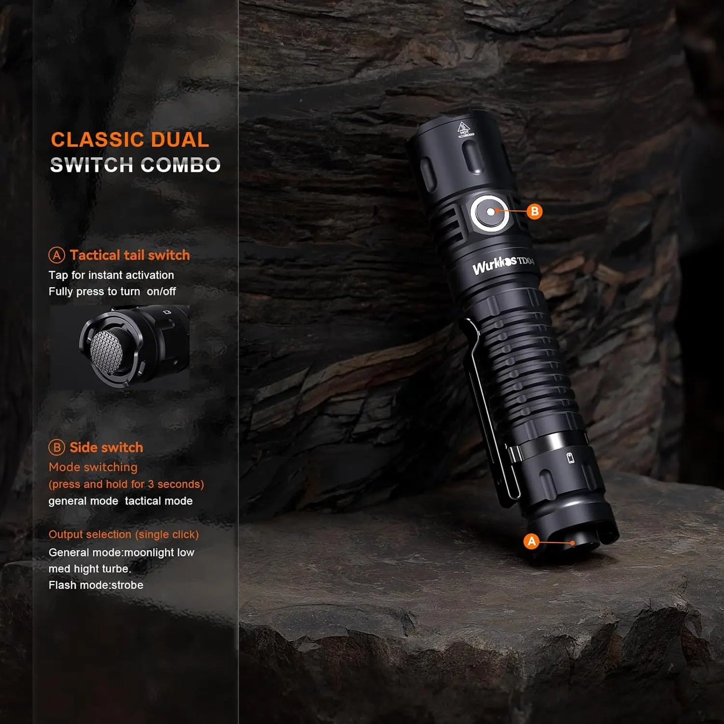 Wurkkos TD04 21700 Rechargeable Dual Mode Tactical Flashlight