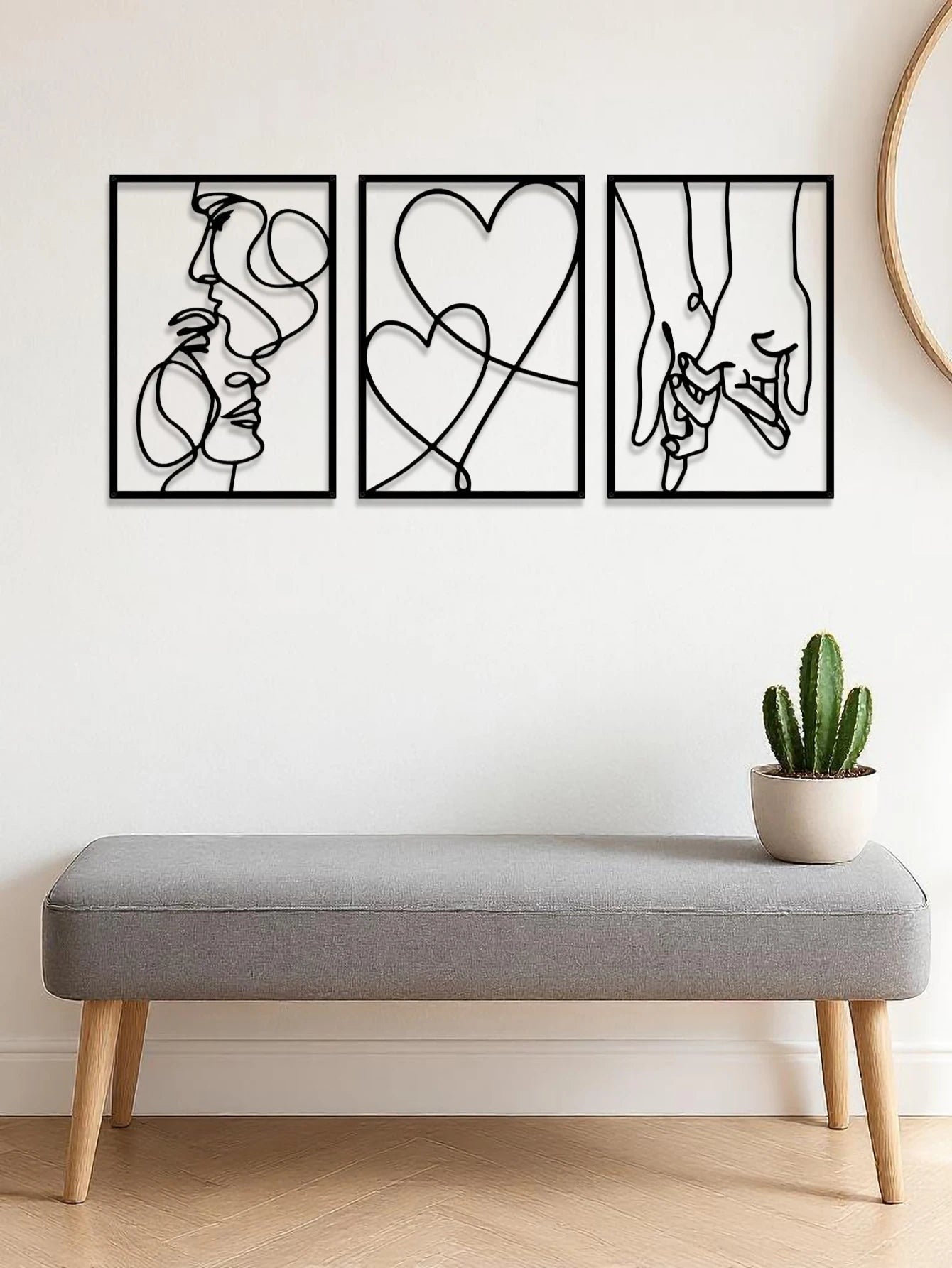 Minimalist Romantic Metal Wall Art Set 3 Pieces Couple Silhouette