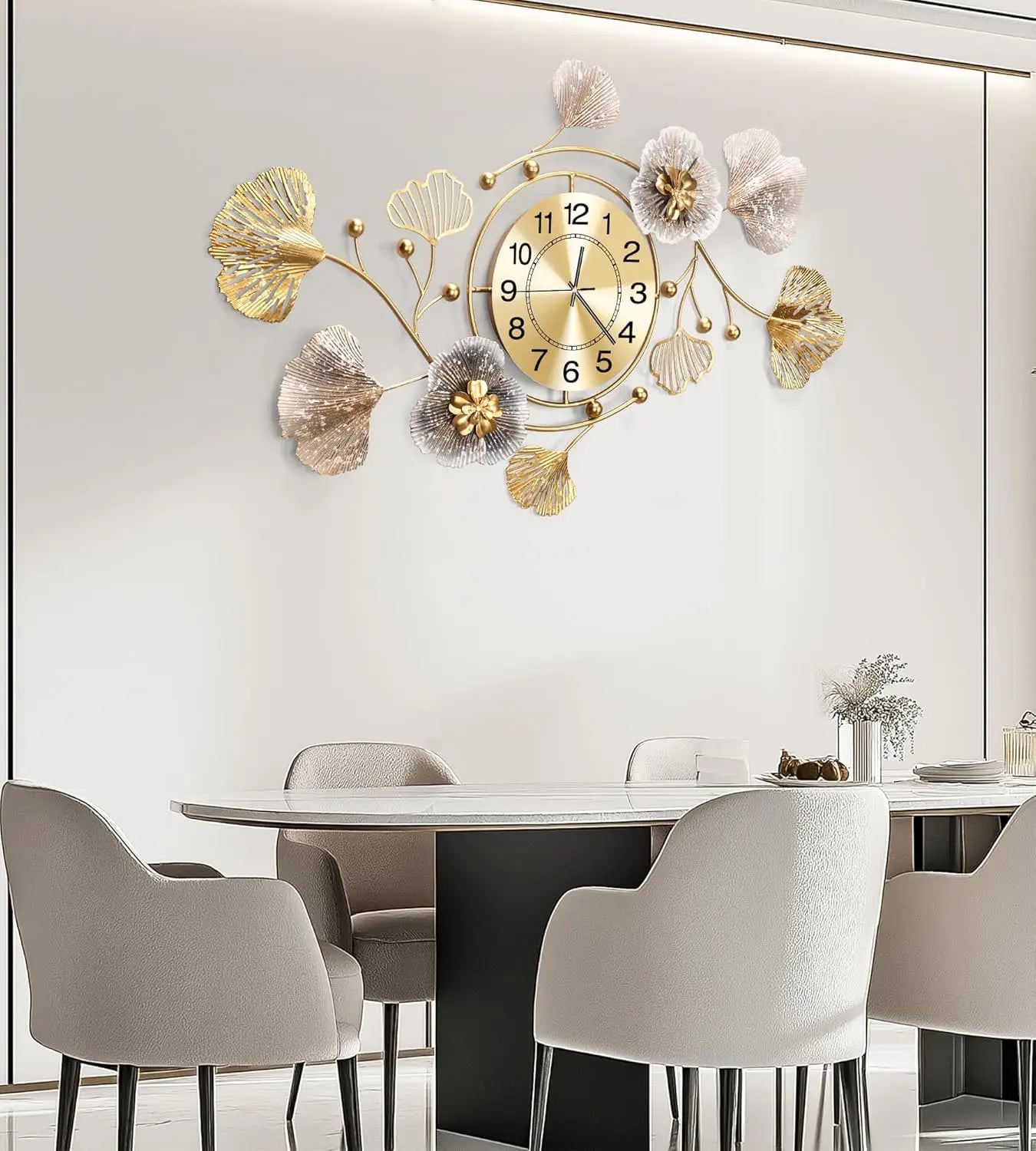 Silent Wall Clock With Retro Ginkgo Leaf 3D Art Decor