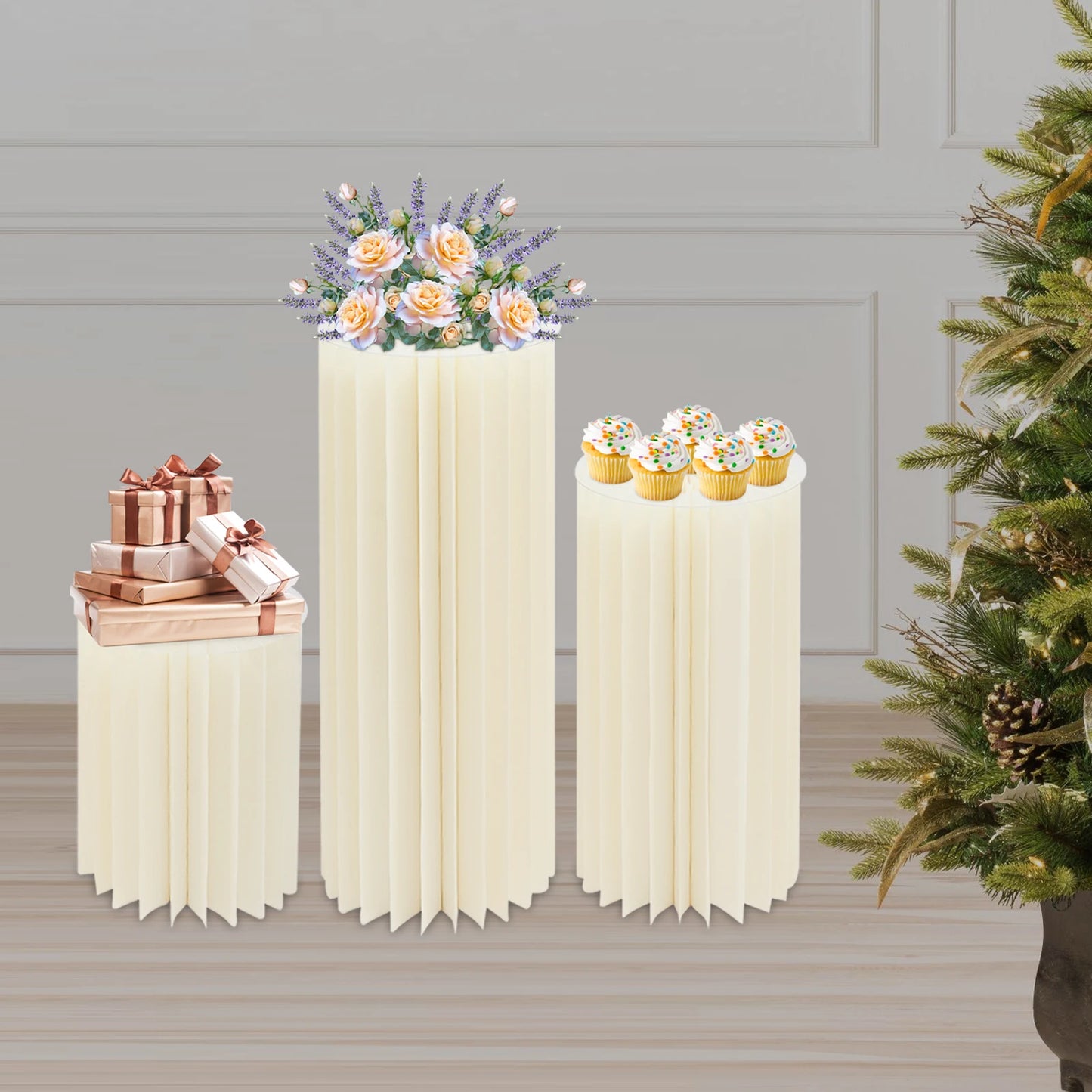 3-Piece Foldable Cardboard Centerpiece Display Columns for Wedding Party