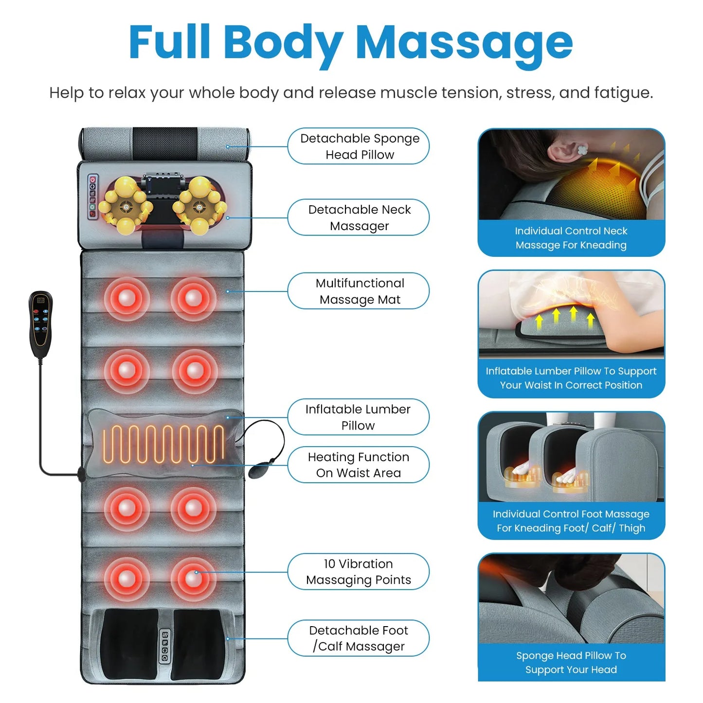 Electric Massage Mattress With Vibrating Heating Infrared Full Body Cushion