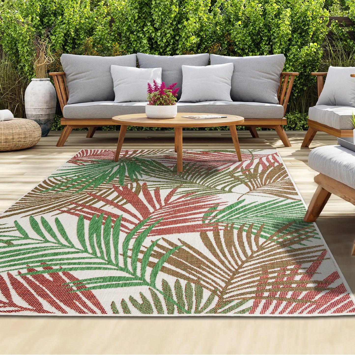 VIKAMA Summer Outdoor Non-Slip Area Rug | Machine Washable Floor Mat for Camping Picnic Terrace Deck Home Decor