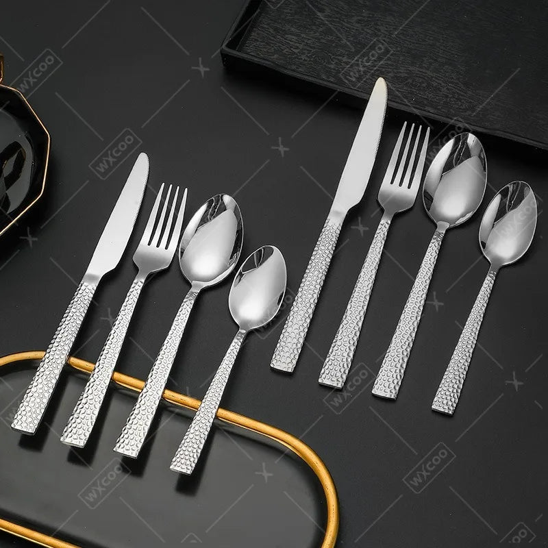WXCOO Hammered Pattern Stainless Steel Cutlery Sets