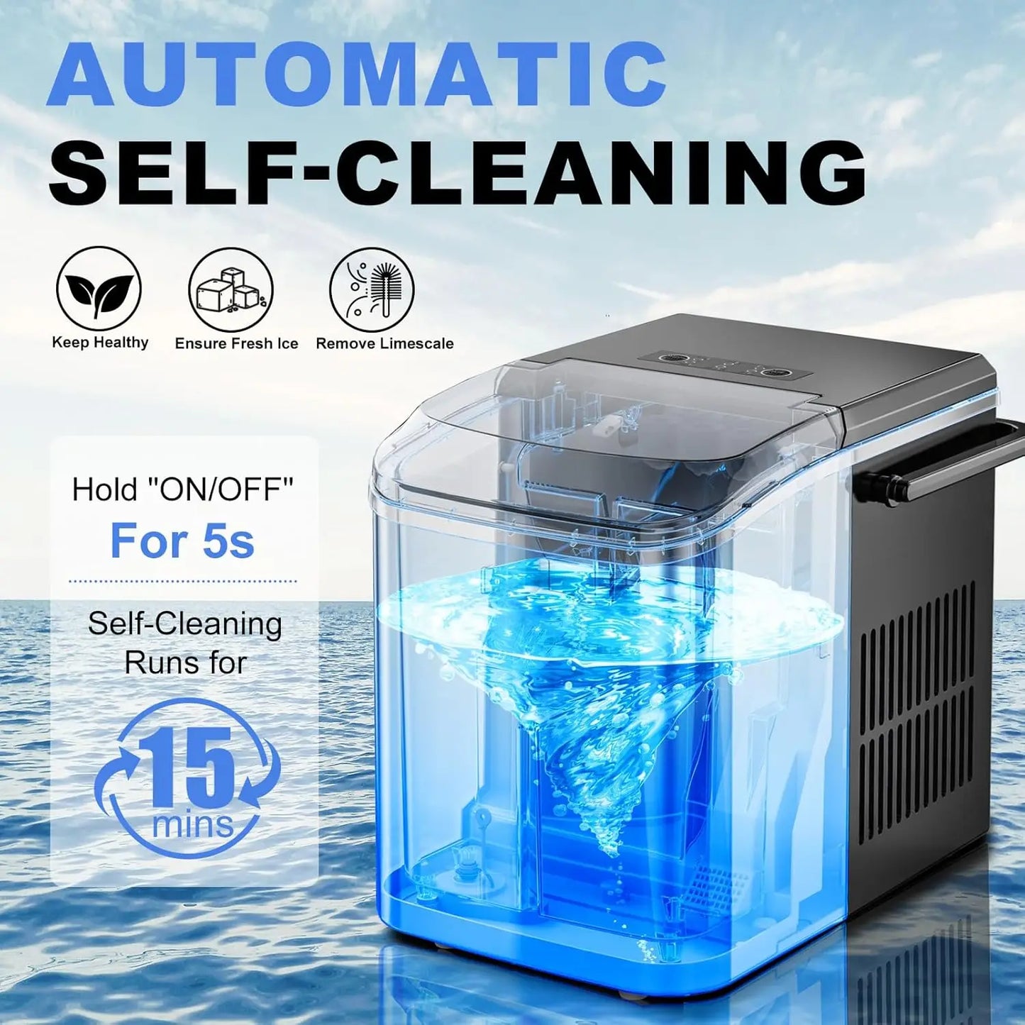Portable Ice Maker for Home Kitchen RV Camping Auto Clean