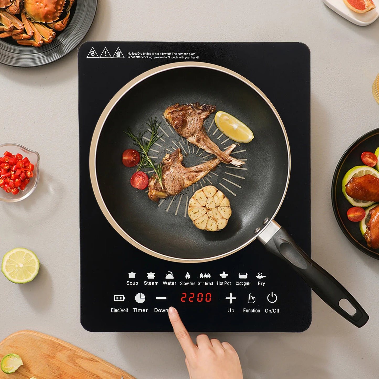 Induction Cooktop 110V 750W Eight Power Levels 180min Timer