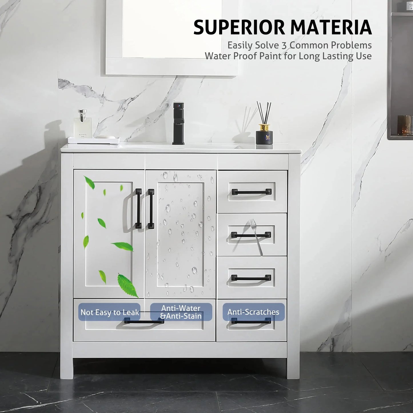 Modern MDF Waterproof Floor Mounted Shaker Bathroom Vanity Cabinet