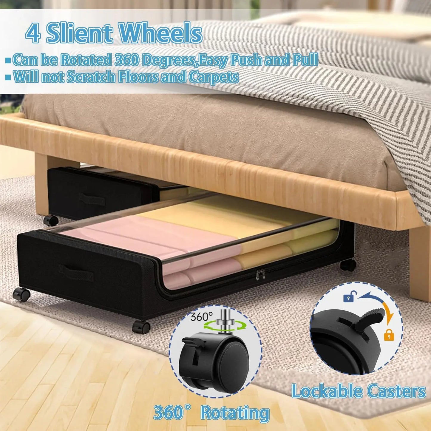 Under Bed Storage Bins With Wheels 2 Pack Clear Lids