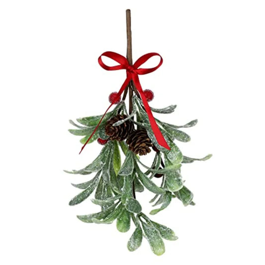 Artificial Frosted Mistletoe Sprigs With Red Berries For Wreaths